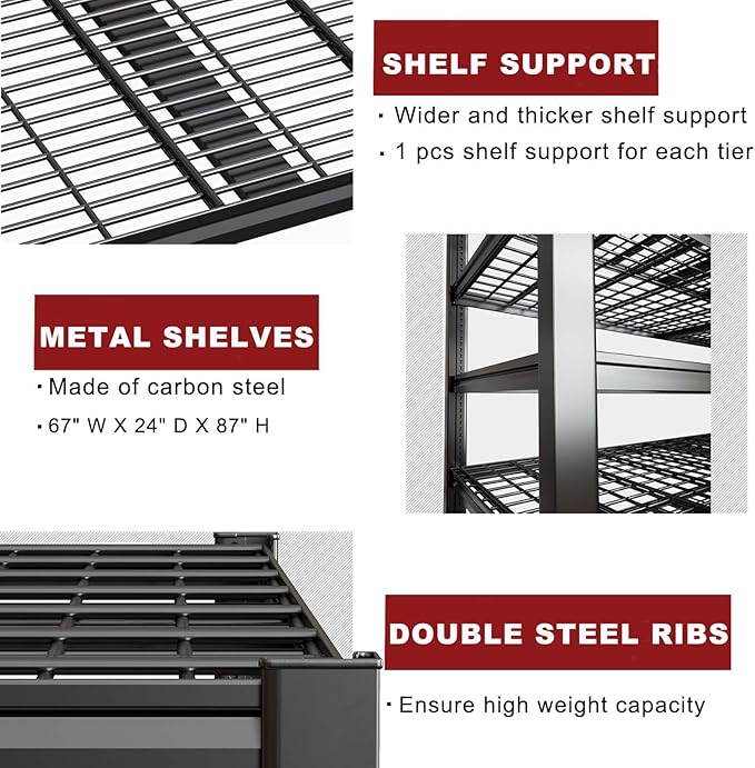 67" W Garage Shelving Heavy Duty, Adjustable 6 Tier Metal Shelves, Commercial - Image 4