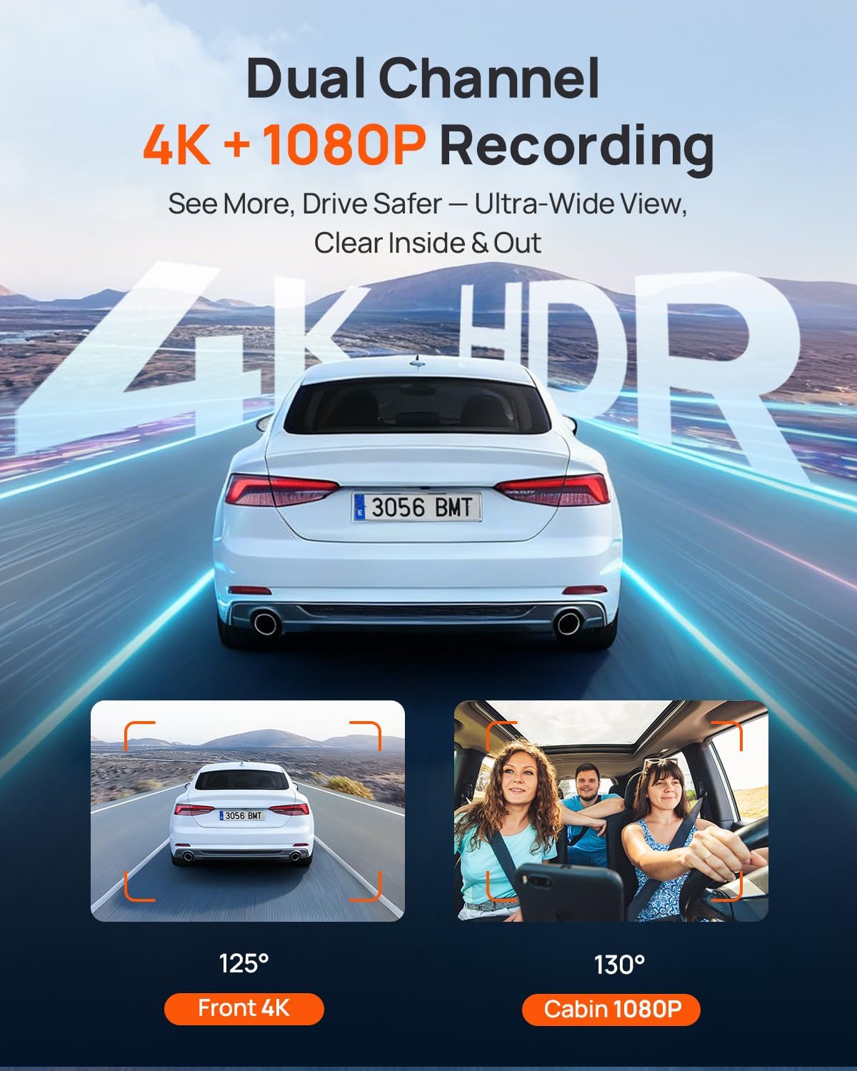 70mai 4k dash cam front and interior, 4k shown in use