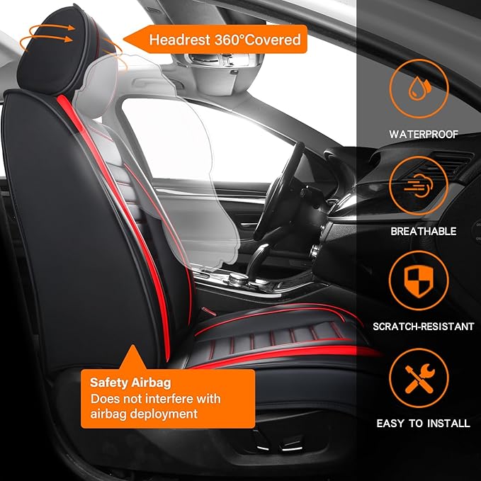 Car Seat Covers Full Set, Universal Faux Leather Car Seat Covers, Waterproof - Image 6