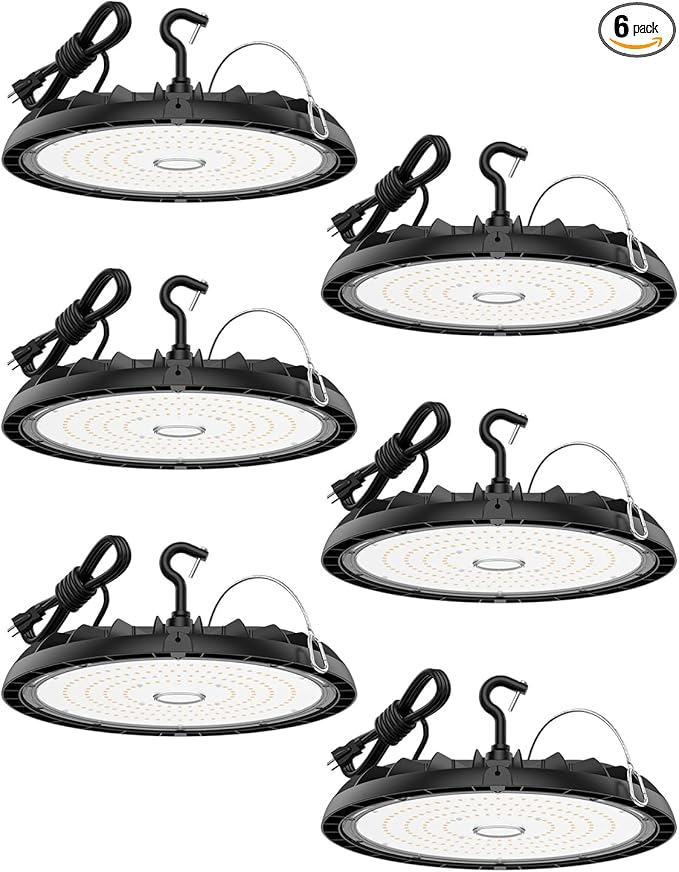 200W UFO LED High Bay Light 6-Pack 150LM/W 30, 000LM Output Led Shop Lights by Glitgate