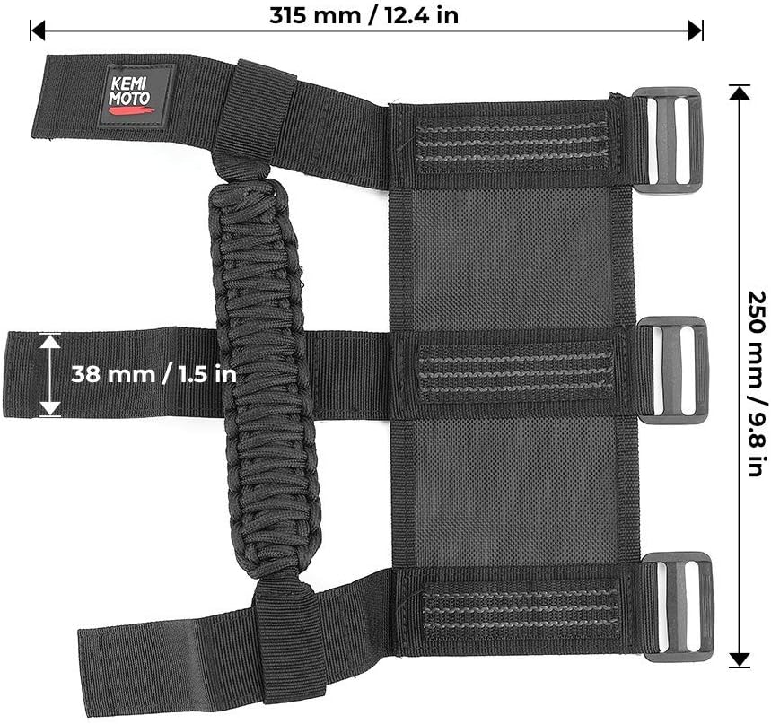 KEMIMOTO Roll Bar Grab Handles for UTV, ATV & SXS - Black Breathable Paracord Enhanced Hand Grips, 2Pack, Fits 1.5" to 2" Roll Bars, Compatible with Polaris RZR, Can-Am X3, Talon, Kawasaki Teryx