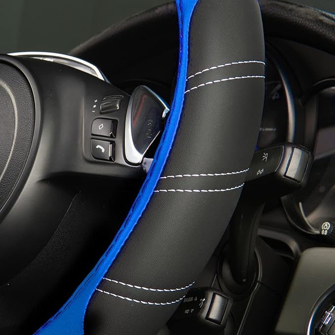 CAR PASS Line Rider Microfiber 14 Inch Leather Sporty Steering Wheel Cover - Image 6