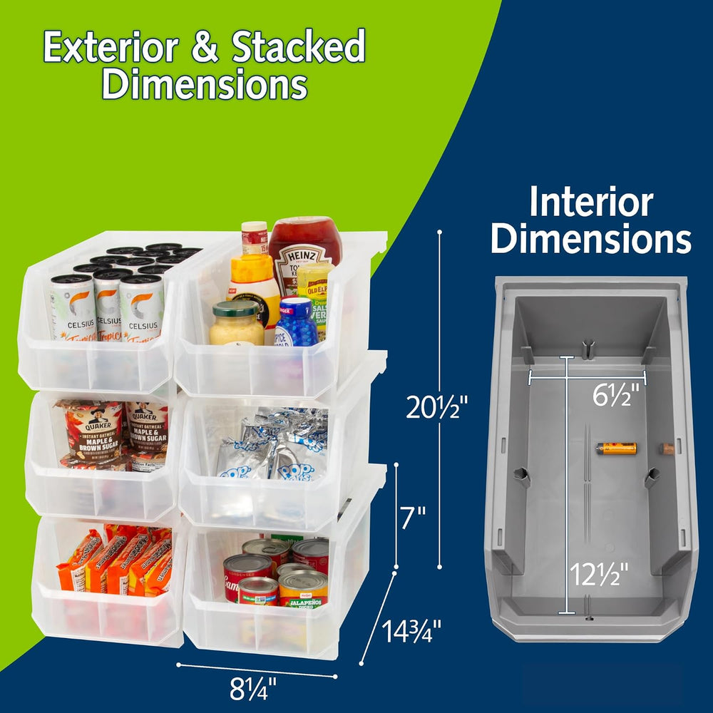 Large Stackable Plastic Storage Bins, 6-Pack, Clear