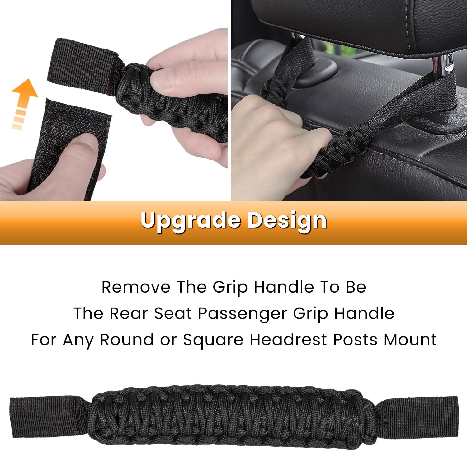 4 x Roll Bar Grab Handles Grip Handle for Jeep Wrangler JK JKU JL JLU TJ YJ Sports Sahara Freedom Rubicon Unlimited Gladiator JT 1955-2023 UTV ATV Premium 550 Paracord Interior Accessories (Black)