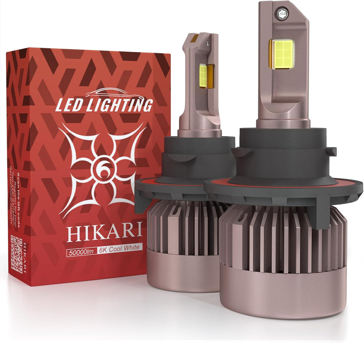HIKARI WINGS H13 9008 Fog Light, 50000LM Pure White 6000K LED Bulbs, Plug &