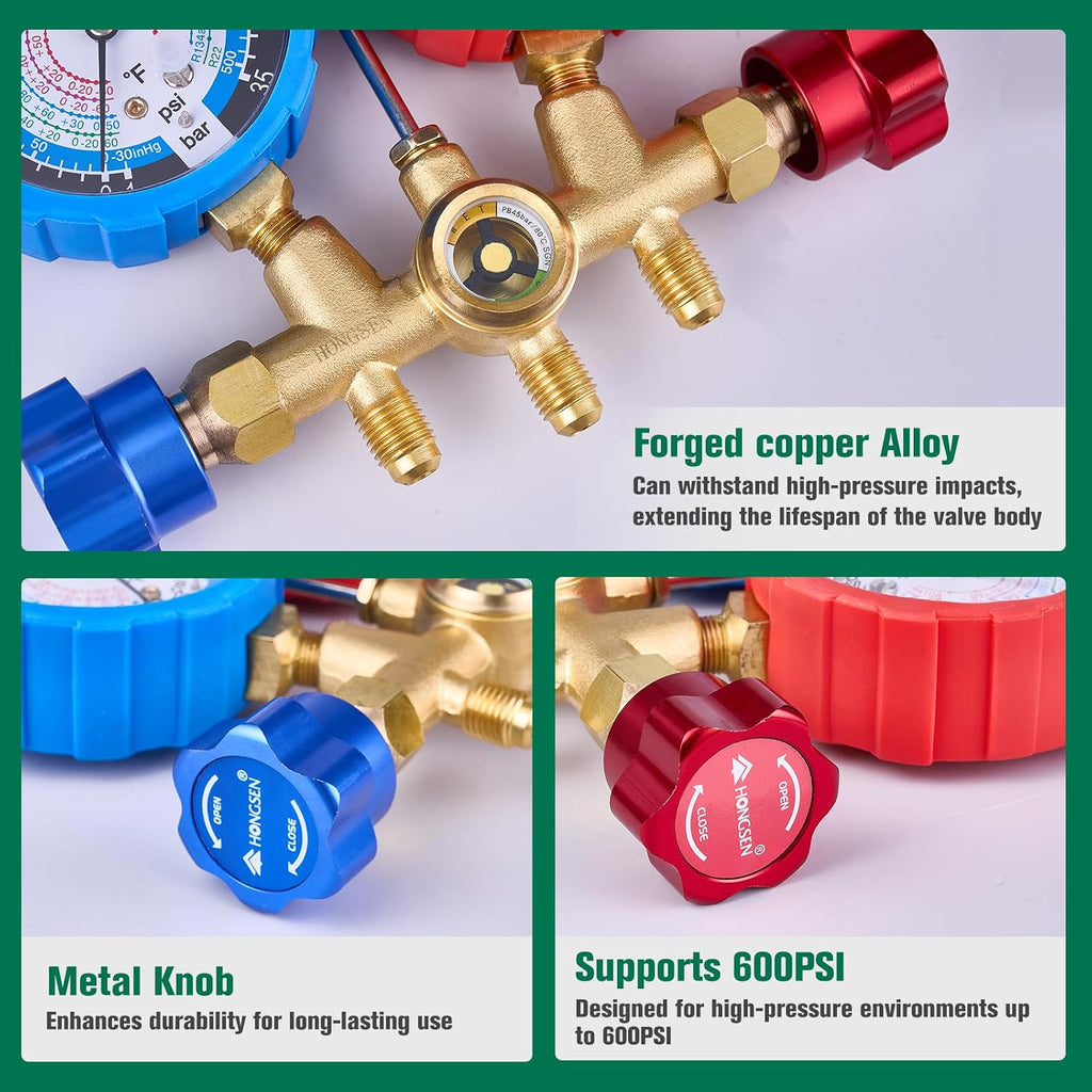 hvac manifold gauge set with brass body and, package contents