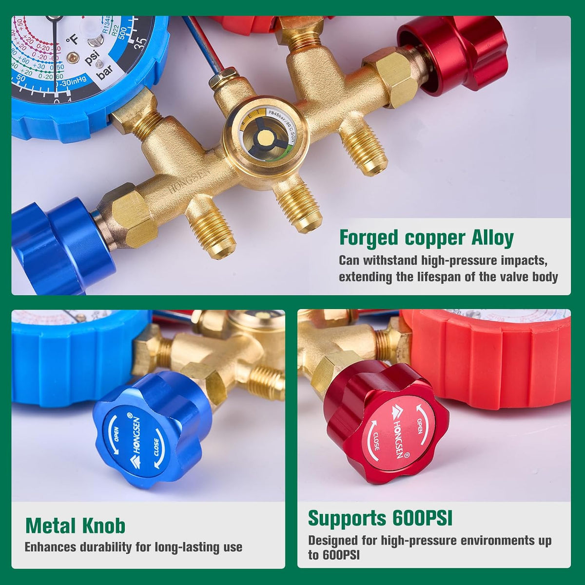 hvac manifold gauge set with brass body and, package contents