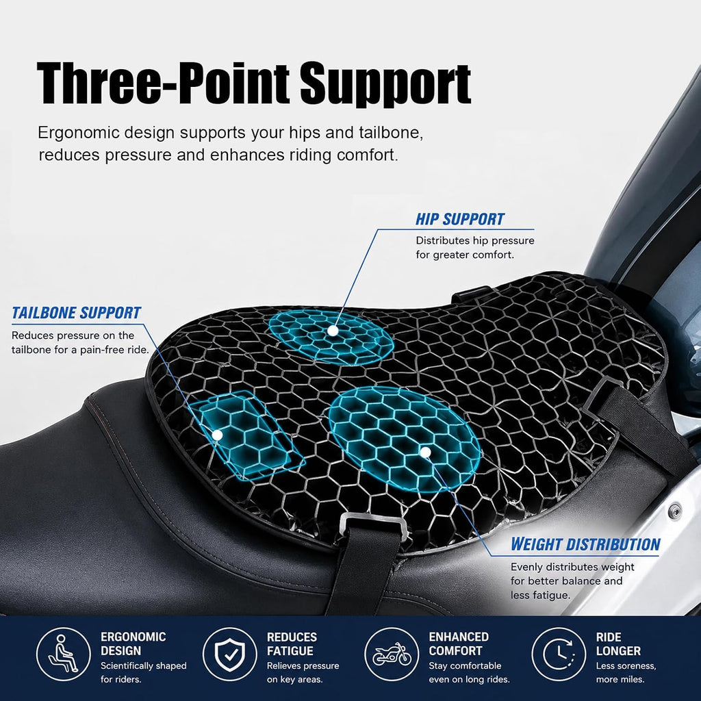 Motorcycle Seat Cushion for Suzuki Burgman 650 AN650 2013-2020, 3D Honeycomb TPE Gel Seat Pad, Breathable and Non-Slip Shock-Absorbing Seat Cover, Pressure-Relief Design