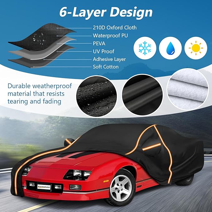 Car Cover for Chevy Camaro 1982-2002, Waterproof 210D Oxford Cloth and Cotton - Image 2