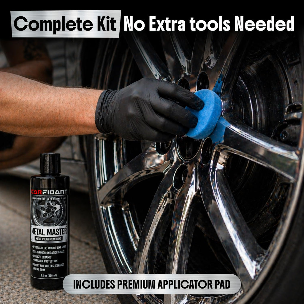 Metal Polish Kit with Applicator Pad – Restores Shine & Removes Oxidation on Chrome, Aluminum & Stainless Steel – Carnauba + Ceramic Protection – Metal Cleaner & Polish – 8.4 oz