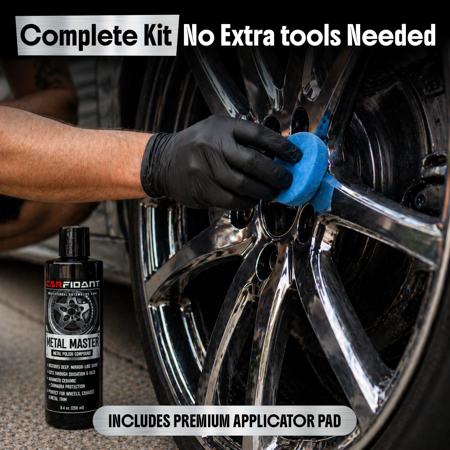 Metal Polish Kit with Applicator Pad – Restores Shine & Removes Oxidation on Chrome, Aluminum & Stainless Steel – Carnauba + Ceramic Protection – Metal Cleaner & Polish – 8.4 oz