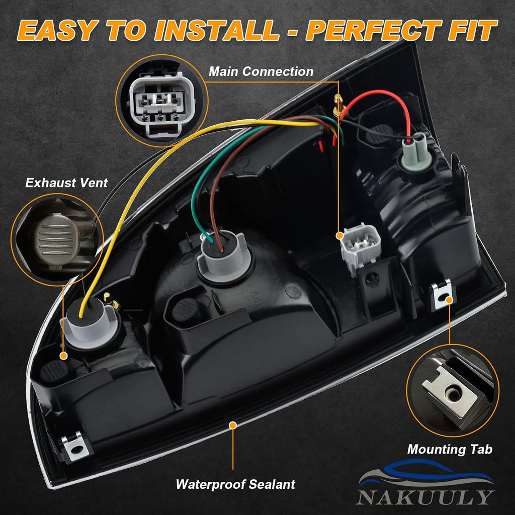 Tail Light Assembly Compatible With 2005-2015 Tacoma Pickup Driver and Passenger Side LED Taillights Brake Signal Assembly with Bulb and Harness (Black Housing Style)