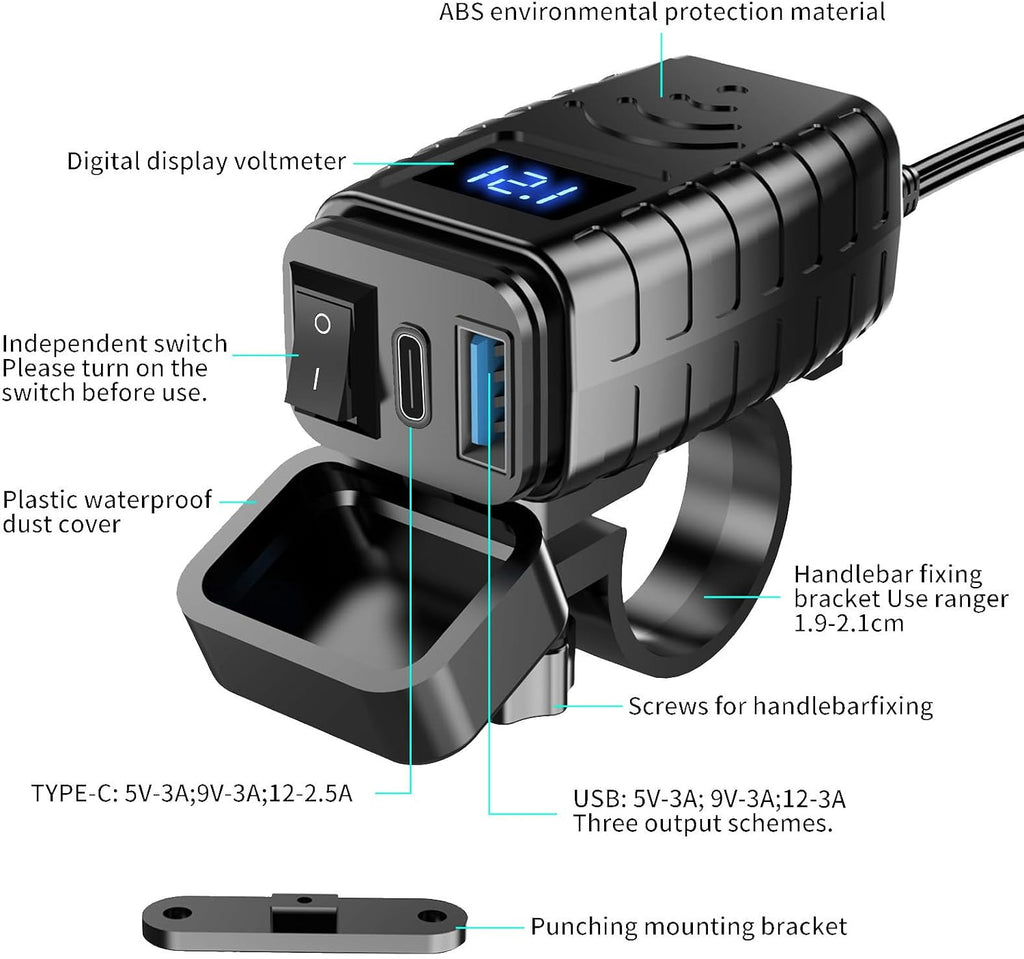 Motorcycle Dual USB Charger for Honda CRF 1100 L Africa Twin ES DCT 2024 Fast Charging Quick Disconnect SAE to USB Motorcycle Phone Charger,Red Screen