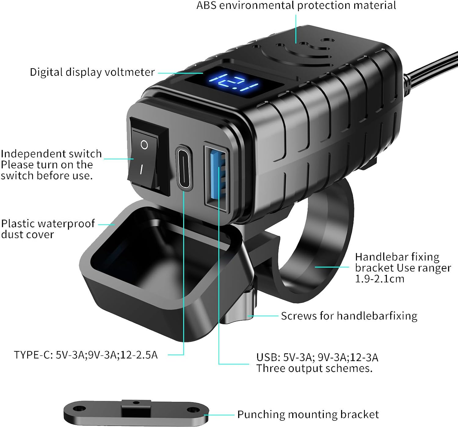 Motorcycle Dual USB Charger for Honda CRF 1100 L Africa Twin ES DCT 2024 Fast Charging Quick Disconnect SAE to USB Motorcycle Phone Charger,Red Screen