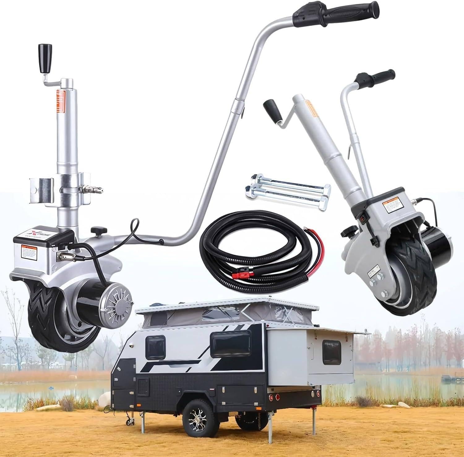 Electric Trailer Dolly,350W 12V Trailer Wheel,5000lbs Towing Capacity, with 23 ft/min Moving Speed, 12.6''-16.5'' Adjustable Clamp Height, for Moving Trailer Caravan Boat