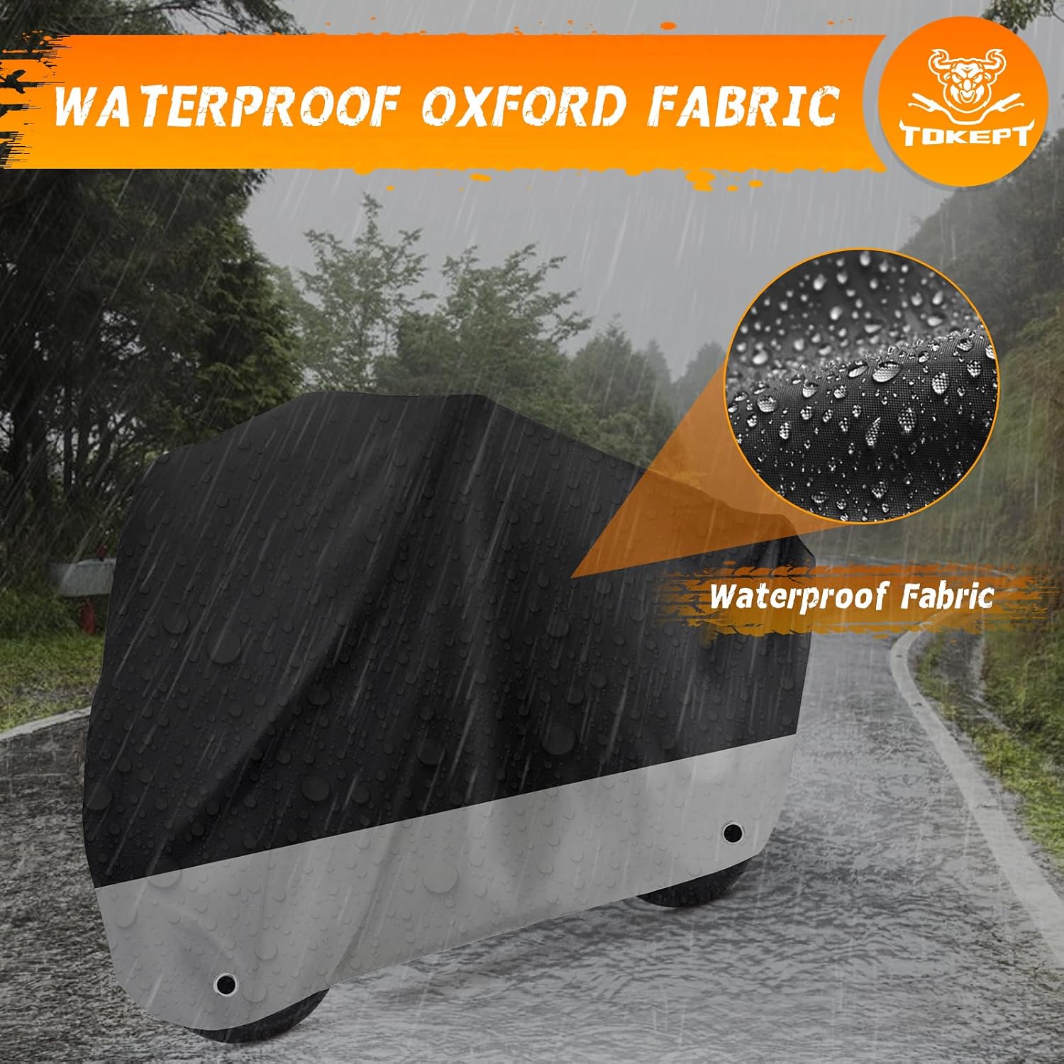 Motorcycle Cover Waterproof Outdoor Protection with Lock-Holes & Storage Bag Fits up to 96" Motorcycles Vehicle Cover for Harley Davidson Honda Suzuki Kawasaki Yamaha (XL Black&Silvery)