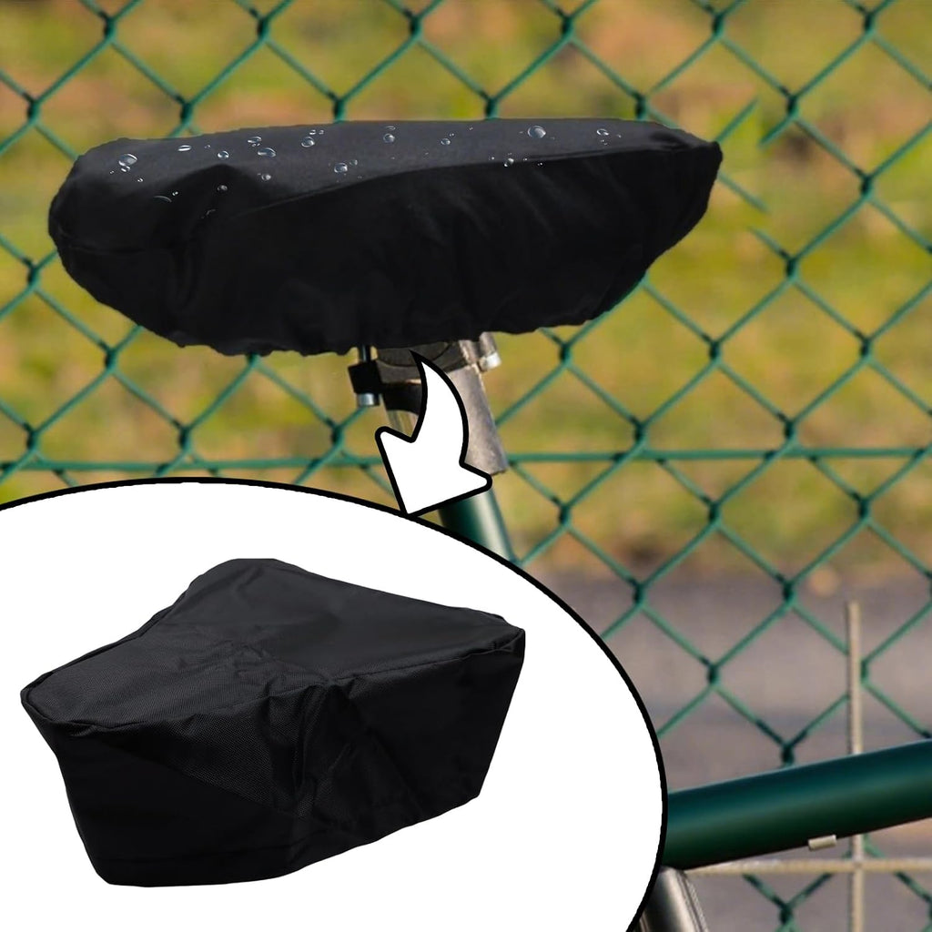 420D Polyester Waterproof Seat Cover for Bike Ebike, 9.45 x 10.63 Inch, Sunlight & Rain Resistant, Black Bicycle Seat Cushion for Mountain & Road Bikes, Dustproof Rain Cover with Drawstring