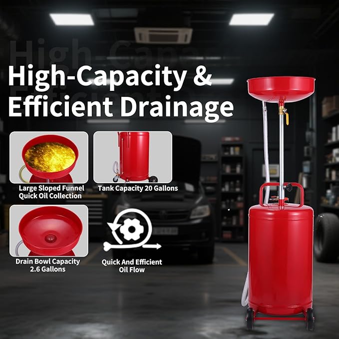 XtremepowerUS 20 Gallon Portable Waste Oil Drain Tank Air Operated Drainage - Image 2