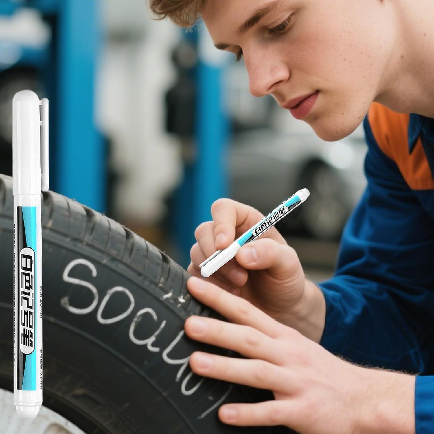 Tire Marker White - Waterproof Paint Pen, Automotive Pencil, Tire Lettering Marker, Long Lasting Rubber Writing Tool | Commercial Construction Use For Vehicle Maintenance Marking