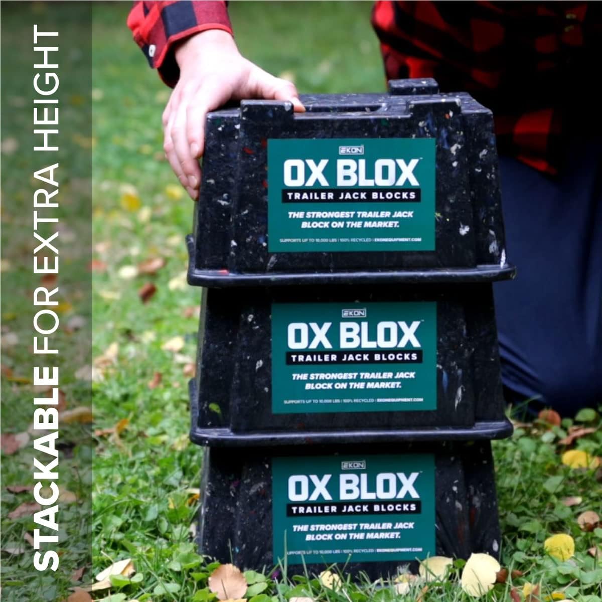 OX BLOX Heavy Duty Trailer Jack Block - 10,000 lb Capacity - Made in USA | RV Leveling Blocks & Stabilizer Pads; 100% Recycled Plastic; For Tongue Jack, 5th Wheel, Camper, Travel Trailer & More