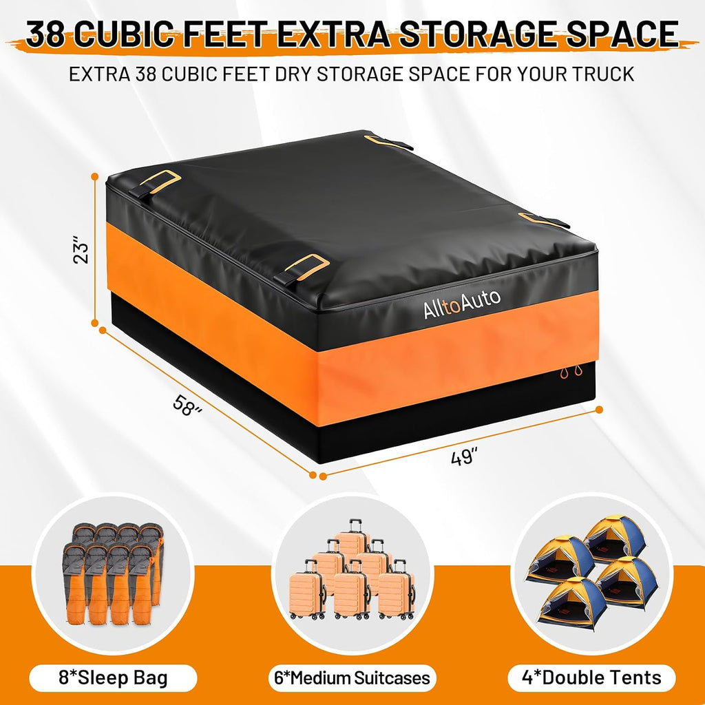 [Jumbo 38 CuFt] Truck Bed Cargo Bag, 100% Waterproof Heavy Duty Pickup Storage Bag (58"x49"x23"), Heat-Welded Seams & 3-Side Zipper, Fits Full-Size Trucks for Moving & Camping