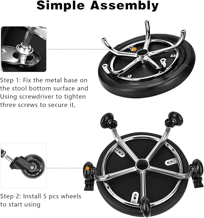 Rolling Stool with Backrest Low Height Rolling Stool with PU Leather, Roller - Image 8