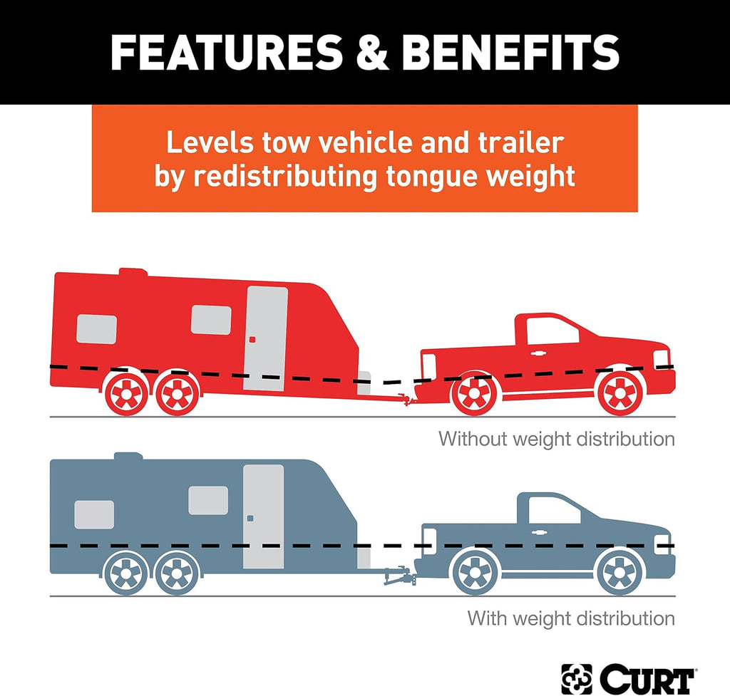 CURT 17051 MV Round Bar Weight Distribution Hitch, Up to 8,000 lbs., 2-Inch Shank