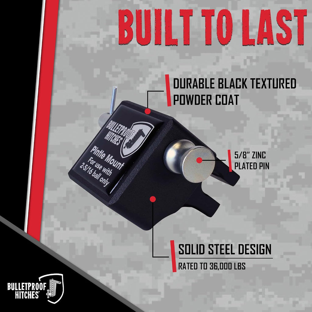 BulletProof Hitches - Trailer Hitch Pintle Attachment Rated to 36,000 Ibs - Converts Dual Ball Into Pintle Hitch - BulletProof Hitch Accessories
