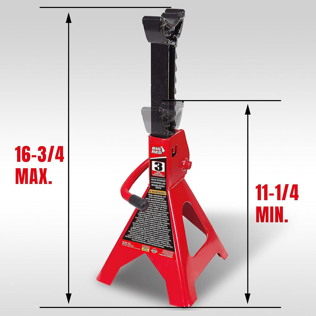 Big RED 3 Ton (6000 LBs) Jack Stands, with Adjustable Lock Car Jack Stand, Fit for Vehicle, Red, 2 Pack