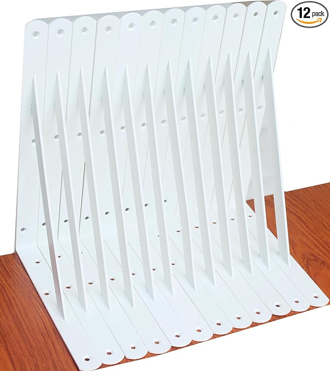 12 Pack L10 x H 8" White Heavy Duty Shelf Brackets by MHMYDZ
