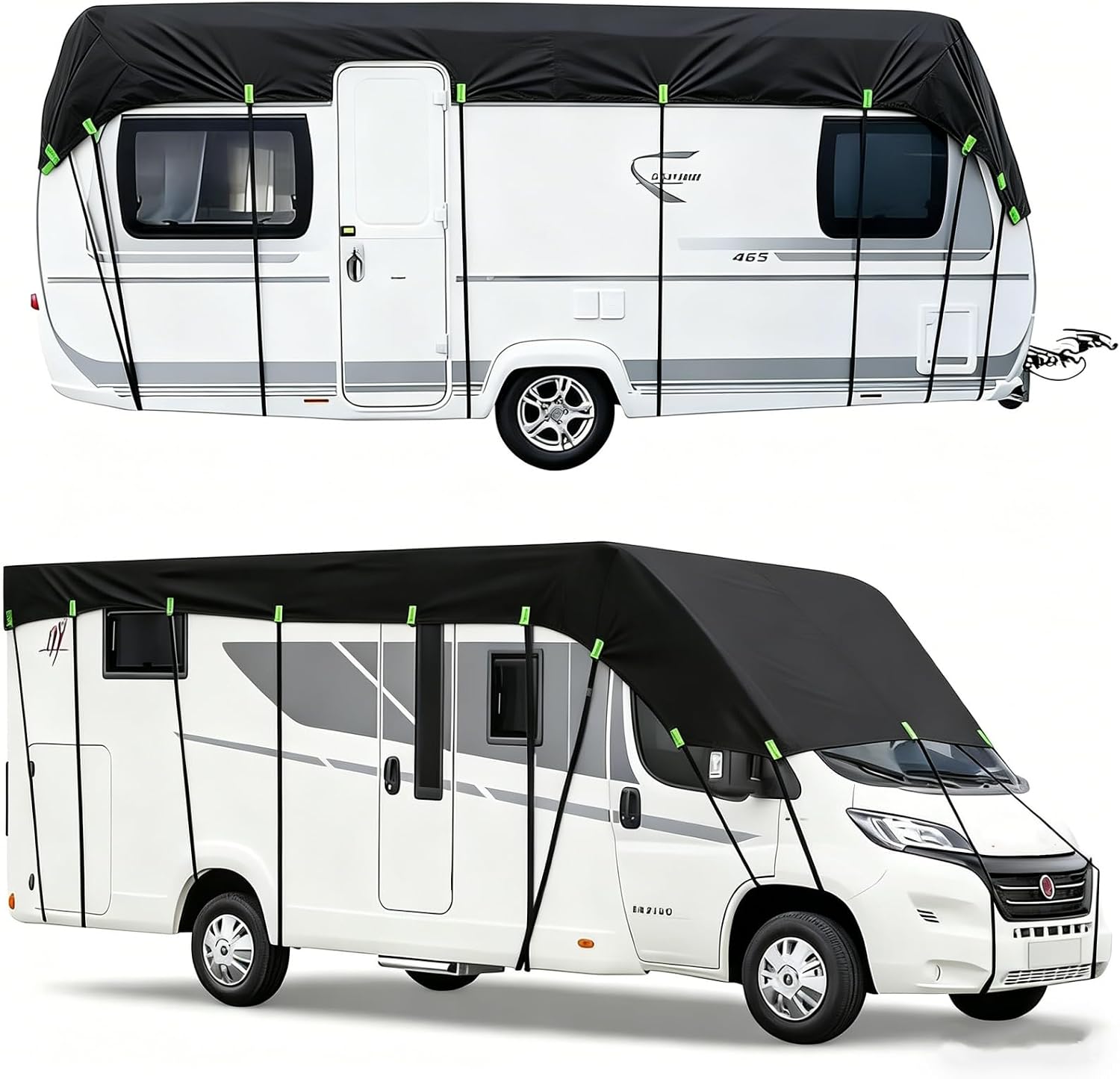 600D Heavy-Duty Wide Width RV Roof Cover — Featuring Reflective Strips,Camper roof Cover, Waterproof UV Resistant, Travel Trailers, Class C/B/A Motorhomes, Popup & Truck Campers,RVs, Black 8.5m*3.3m