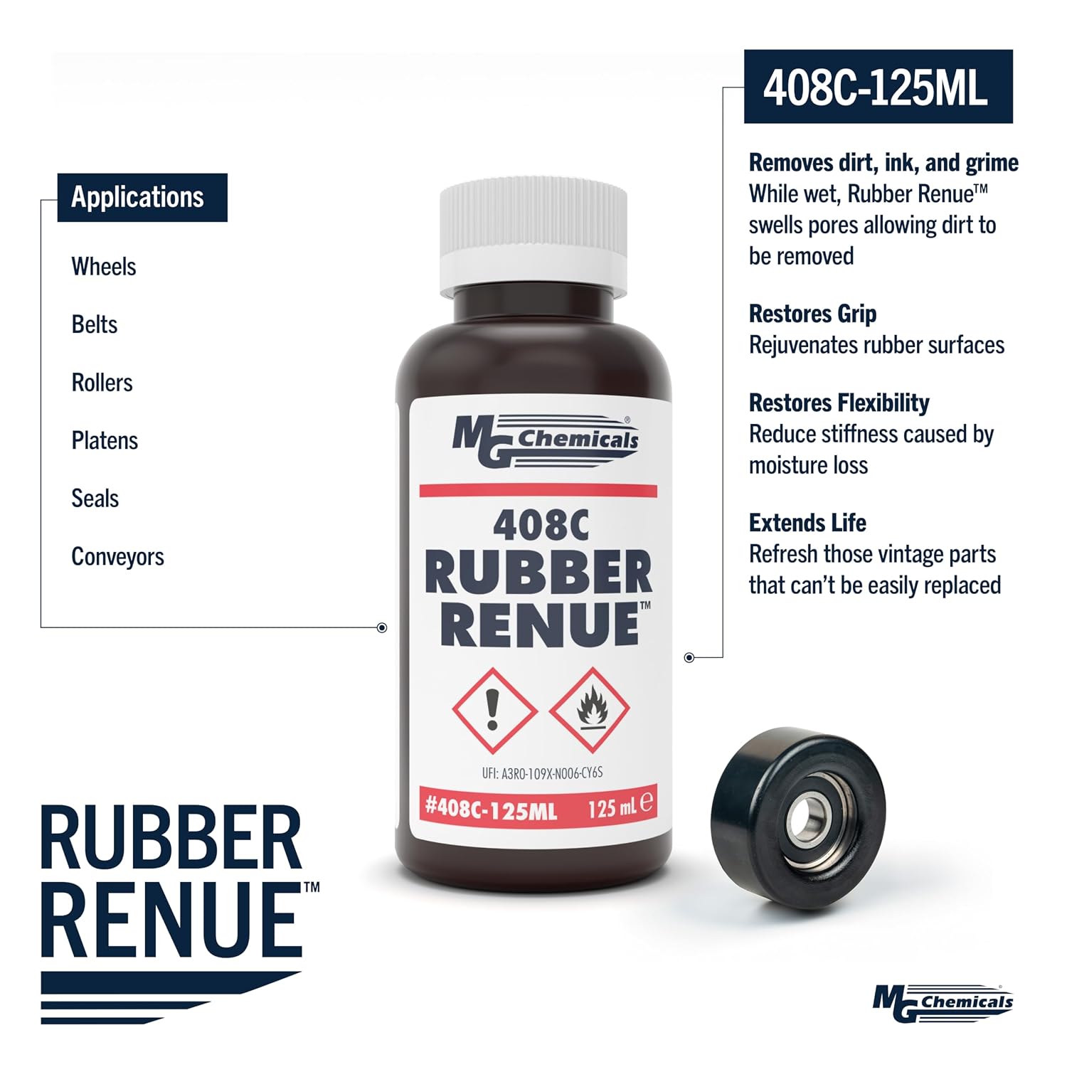 MG Chemicals 408C Rubber Renue, Rejuvenate and Restore Rubber Belts, Platens and Rollers 125mL