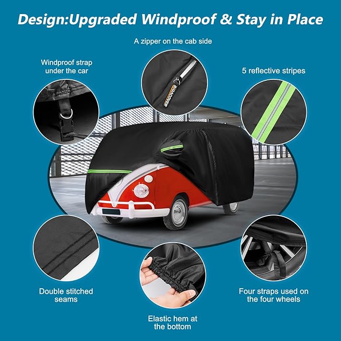 Car Cover for 1950-1992 VW Bus T1 T2 T3, Waterproof 420D Oxford Cloth Cover - Image 4
