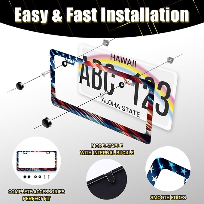 Patriotic American Flag License Plate Frame USA License Plate Stainless Steel - Image 7