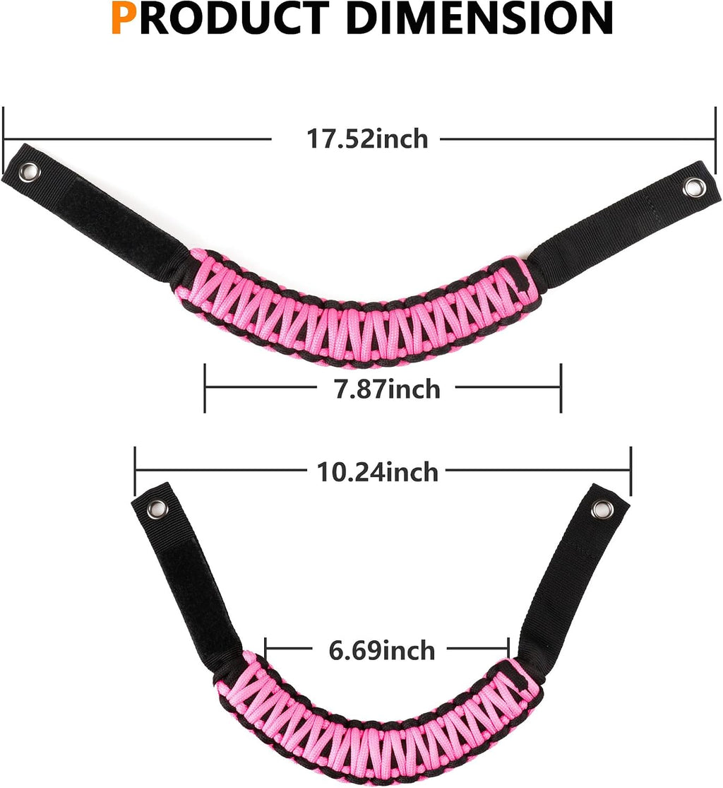 Roll Bar Grab Handles for 2021 2022 2023 2024 2025 2026 Ford Bronco 2 Door 4 Door Accessories Paracord Grip Handle, No Embroidery, 2 Pack Pink