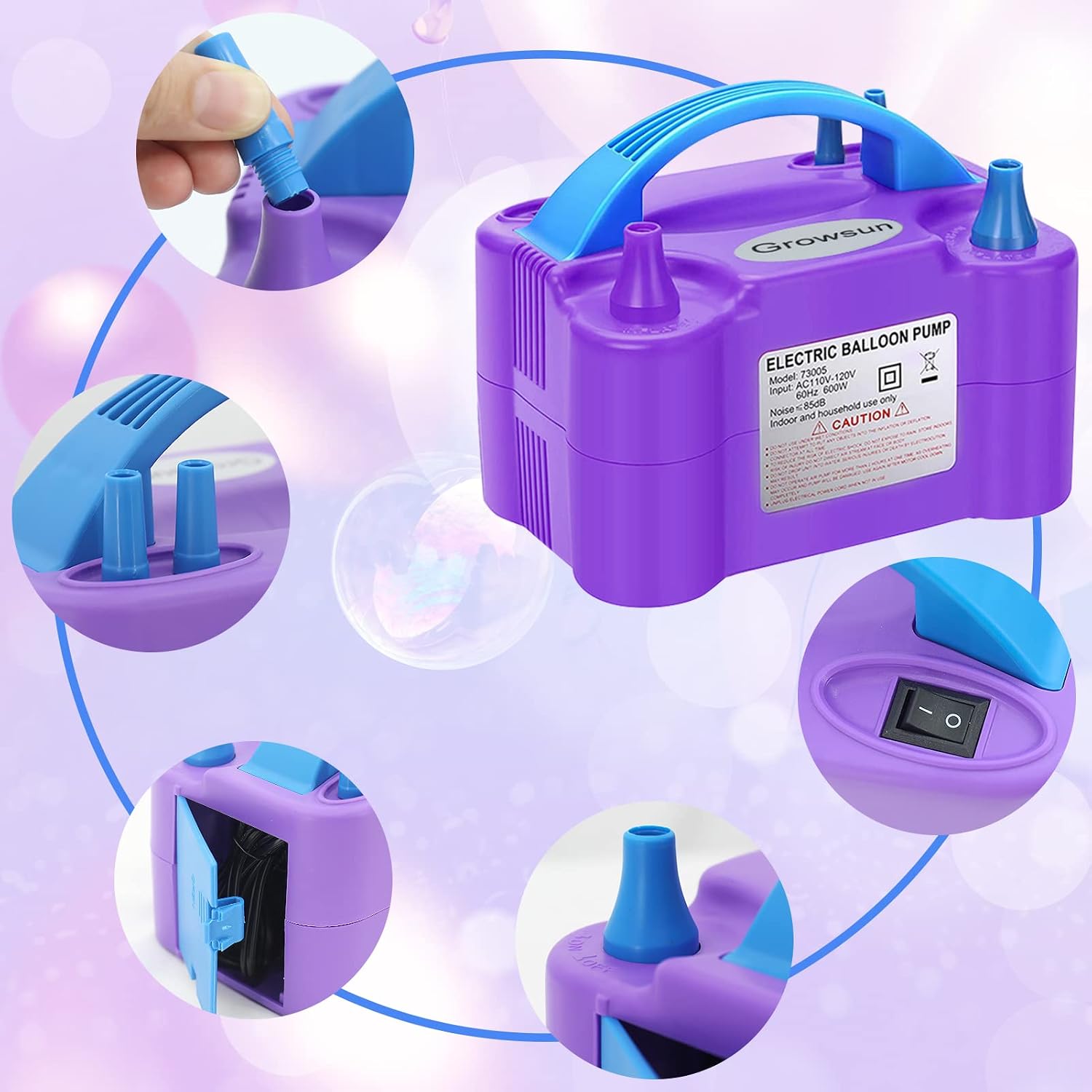 Growsun Balloons Pump Kit Electric Balloon Garland Arch Kit Air Blower Inflator for Party Decoration w/Ballons Tape Strip, Purple