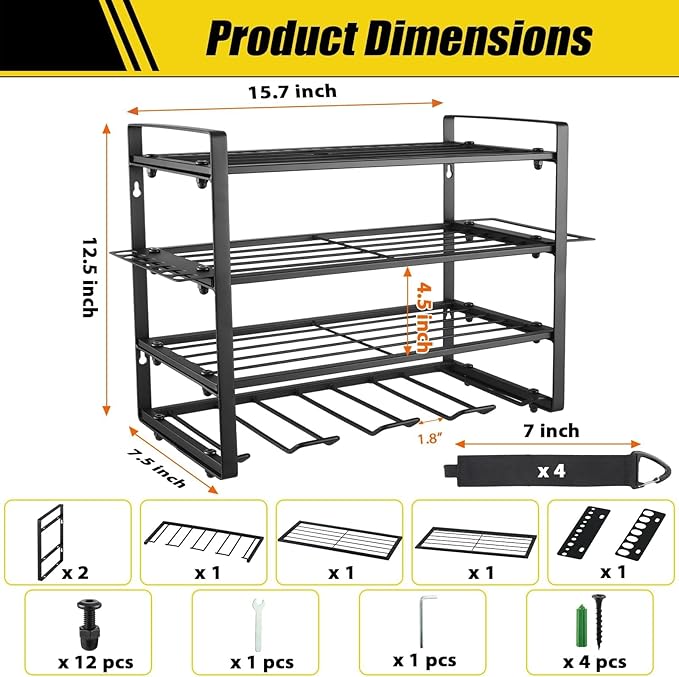 Power Tool Organizer Wall Mount, 2 Pack 4 Layers Garage Wall Shelving, 8 Drill - Image 3