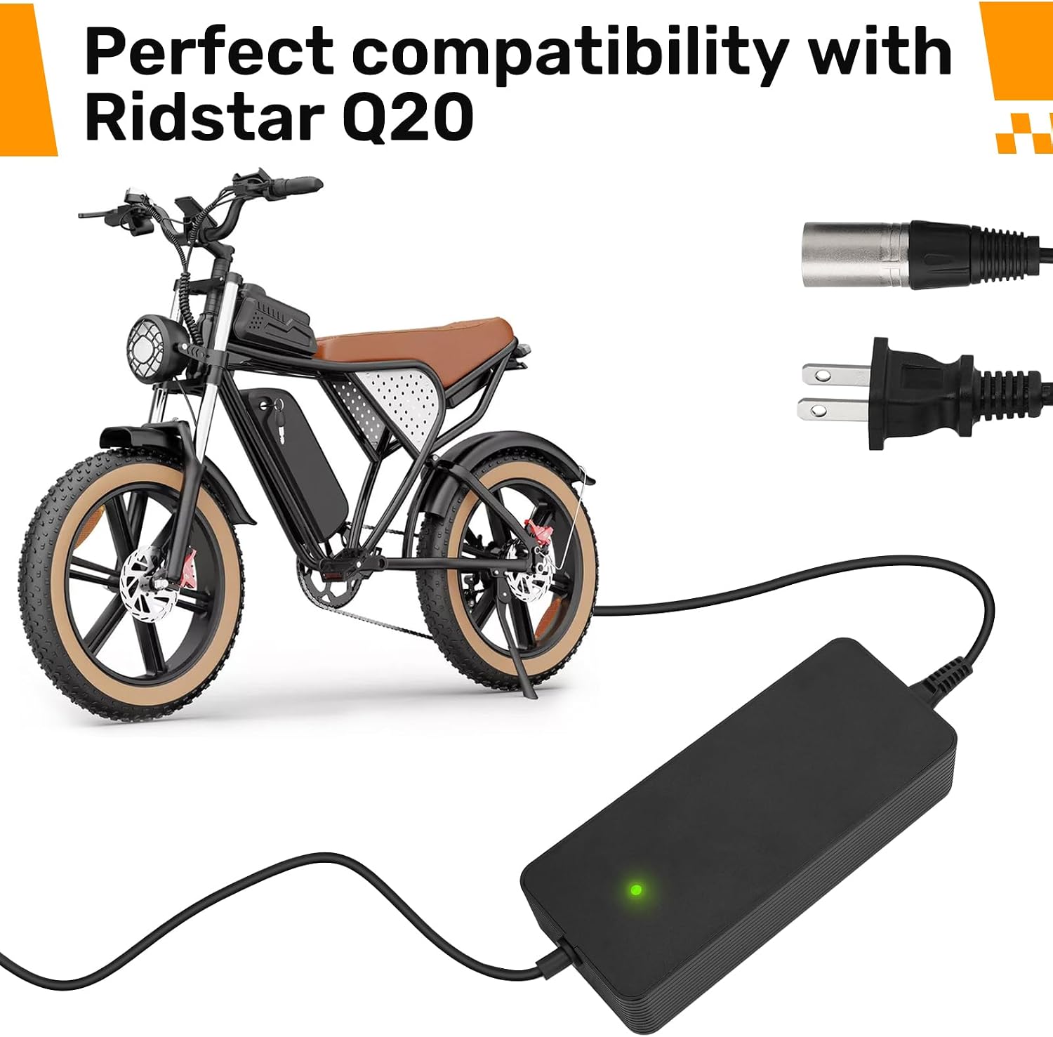 UL Certified Upgraded Fast Charging 3-Pin 48V 3A Battery Charger for Q20 Ridstar & YVY E-Bike, Battery Power Adapter, Waterproof & Moisture-Proof & Protection Against Overcurrent Charger Part
