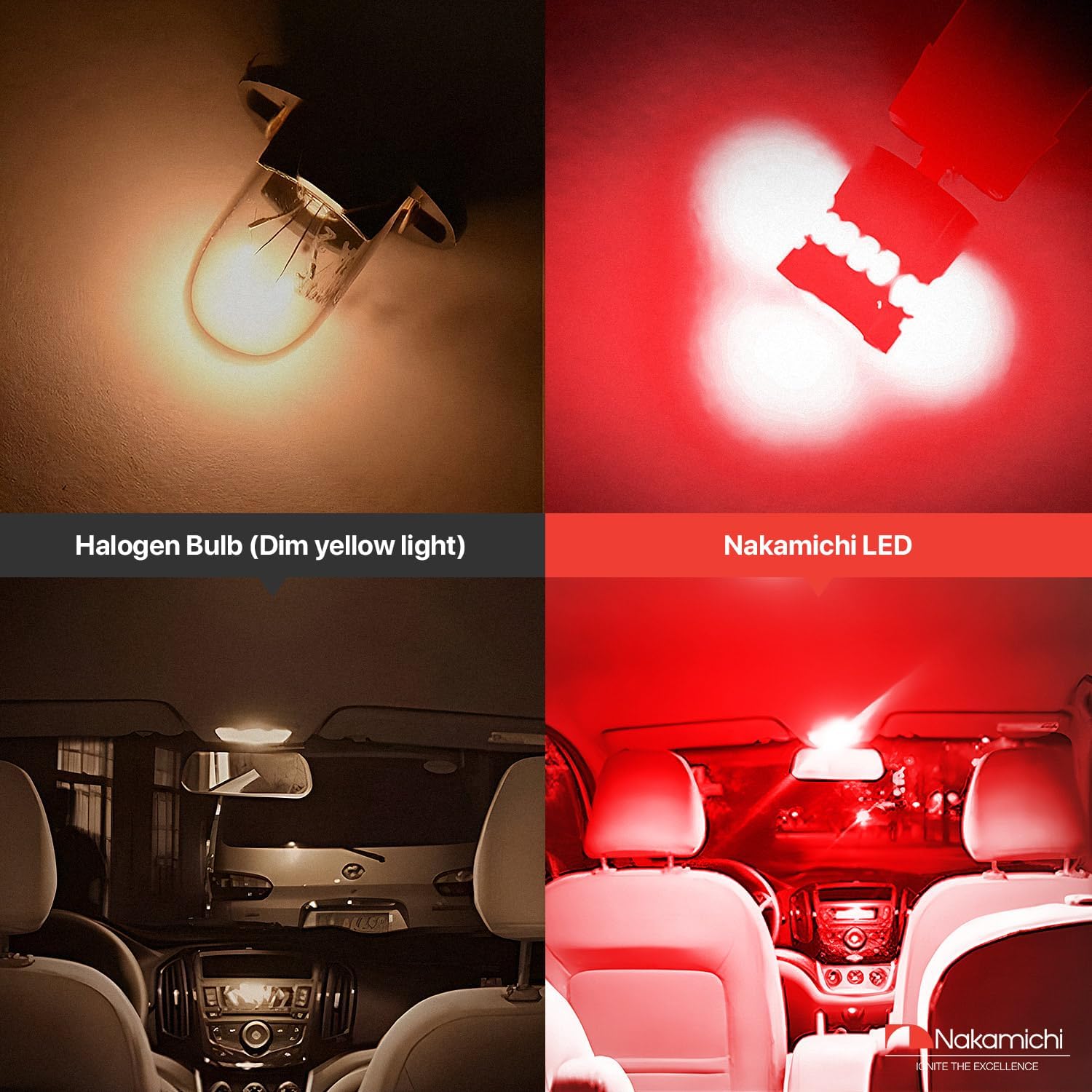 Nakamichi T10 LED Light Bulb 168 2825 194 W5W Wedge 18+1 SMD 3014 Chip LED Replacement Bulbs Error Free for Car Interior Dome Map Door License Courtesy Dash Lights (Monza Red, 19 LEDs, Pack of 2)