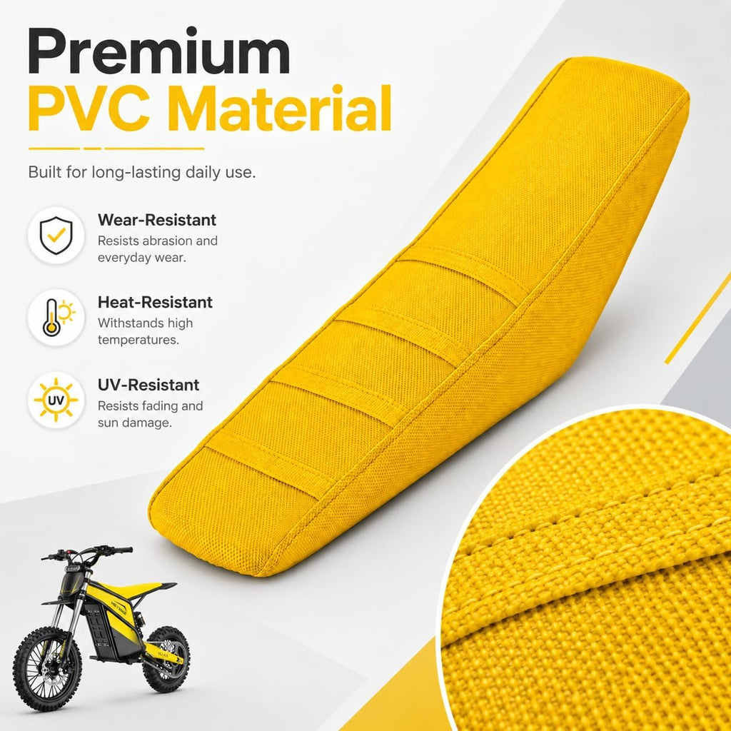 Dirt Bike Seat Cover, Non-Slip Gripper Cushion Pad Replacement, Compatible with Heybike Villain Electric Dirt Bike (Yellow)