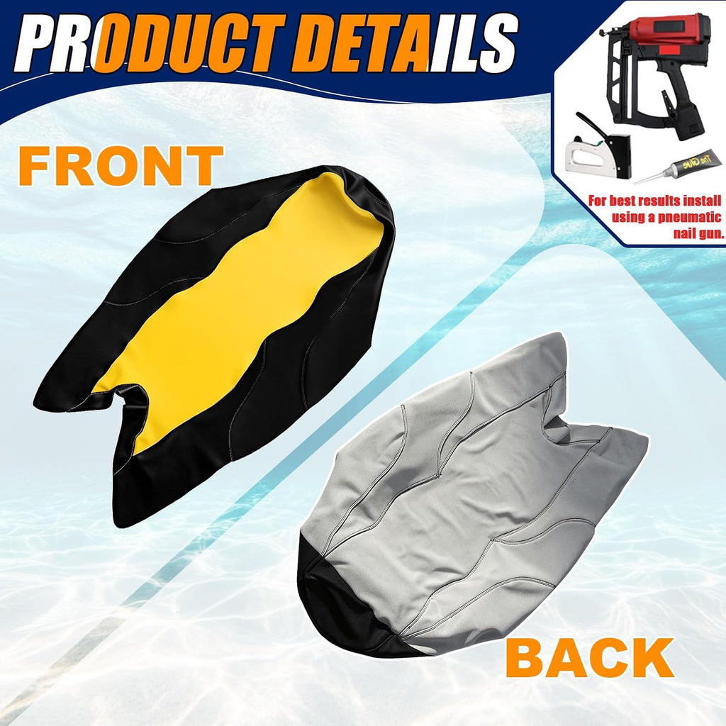 Seat Cover Replacement for 06-08 SeaDoo GTI STD/RENTAI/SE 130/155 | 3-Layer Custom Fit Faux Leather: Waterproof, Filter Inner, Tough Base. Staple Install (Basic Setup Accessories Kit Included)