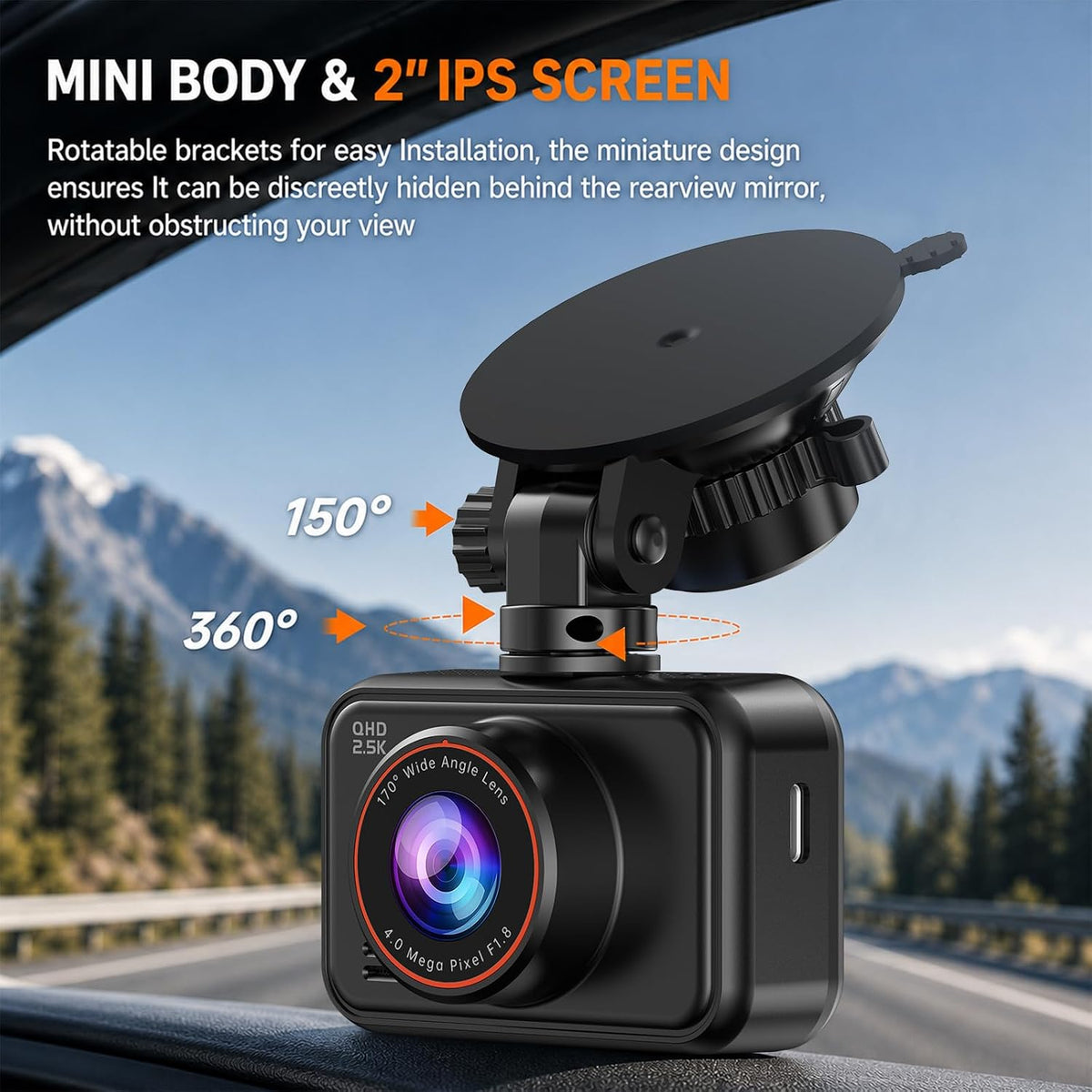 dash cam front and rear for cars, 2.5k+1080p, package contents