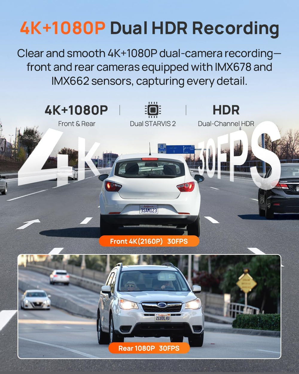 70mai 4K Dash Cam Front and Rear, 4K+1080P Dual STARVIS 2 Car Dash Camera for...