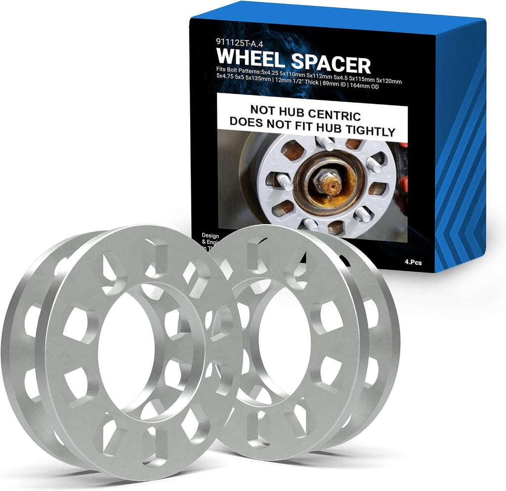 Wheel Accessories Parts 4 Pcs Die Cast Wheel Spacer 12mm 1/2" Thick Fits Bolt Patterns 5x4.25 5x110 5x112mm 5x4.5 5x115 5x120mm 5x4.75 5x5 5x135mm Fits 5 Lug Pass Cars Light Trucks - Not Hub Centric