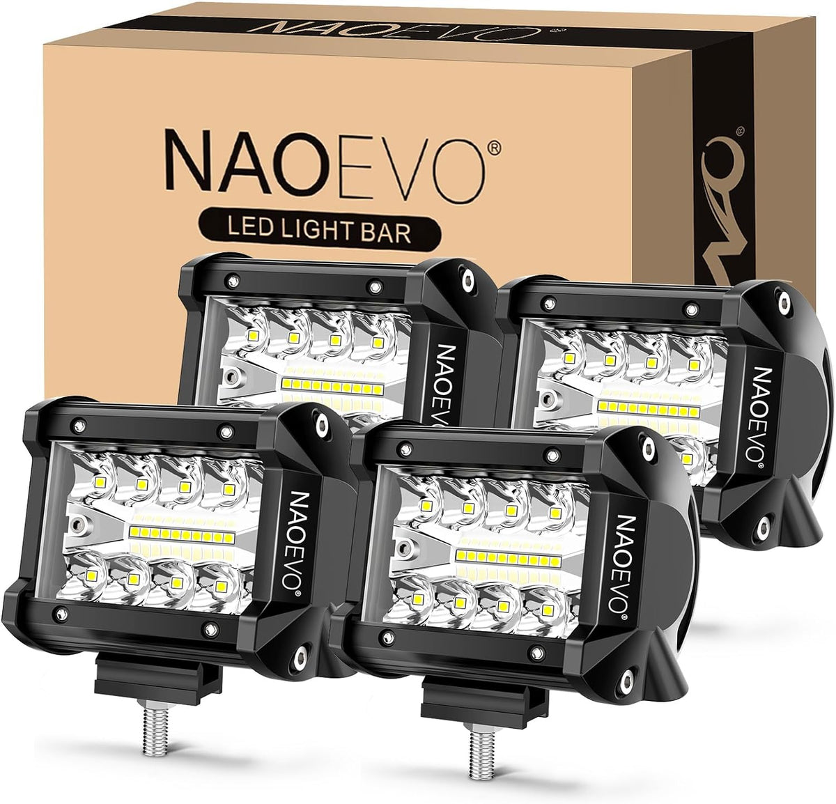 naoevo 4 inch led pod lights, 240w 24,000lm, main product view