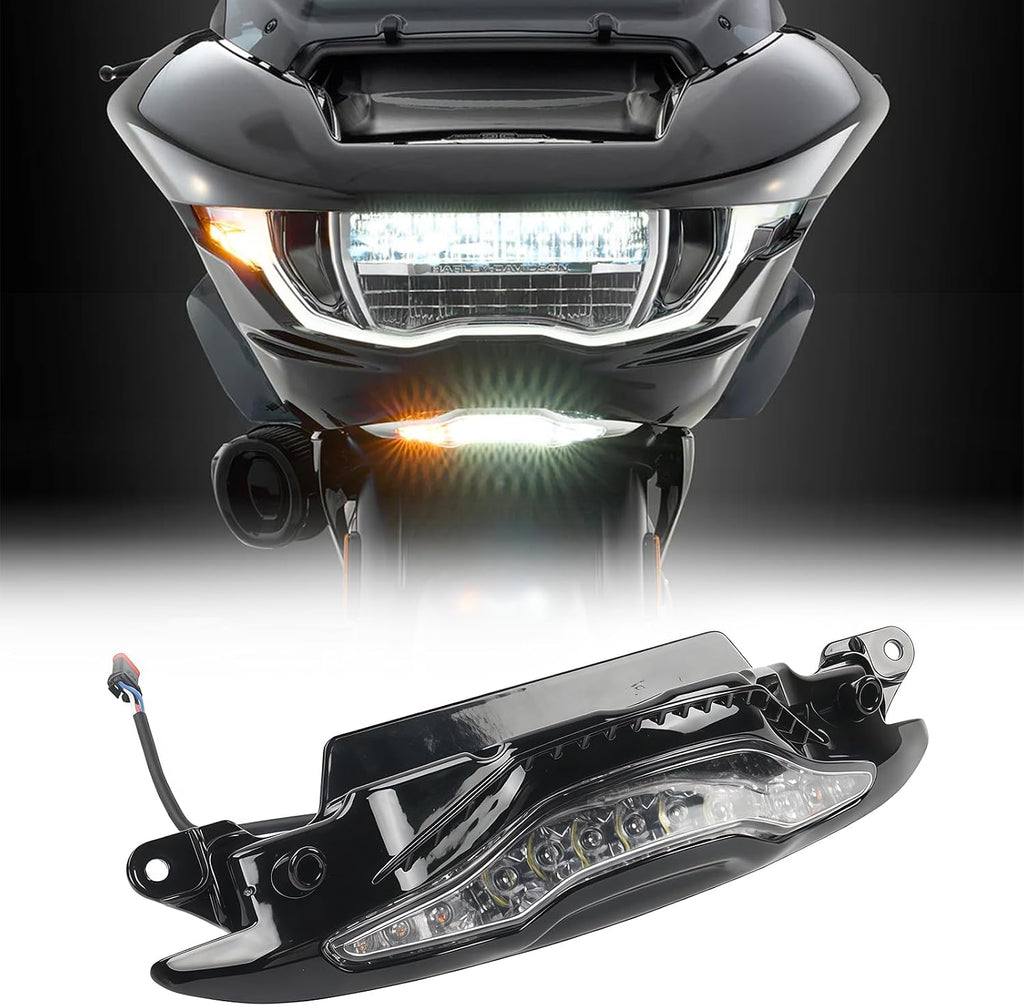 Road Glide Lower Front Fairing LED Running Light Switchback White Amber Turn Signal Accent Lamp for Harley Road Glide FLTRX CVO ST Limited 2024-2026 Clear Lens Plastic(Black)