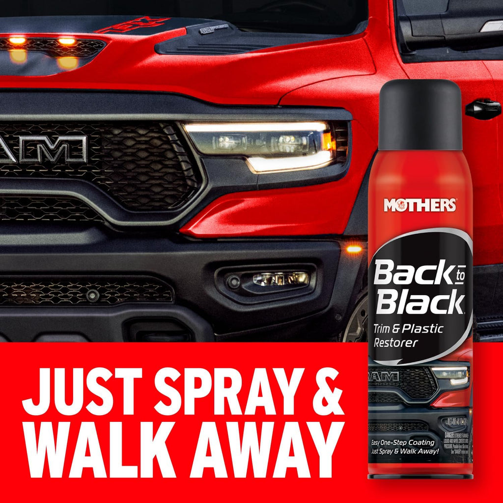 Mothers Back-to-Black Trim & Plastic Restorer, 10 oz. Aerosol (06110) | Removes Oxidation, Dirt & Wax Residue – Restores Faded Trim & Provides Long-Lasting Protection