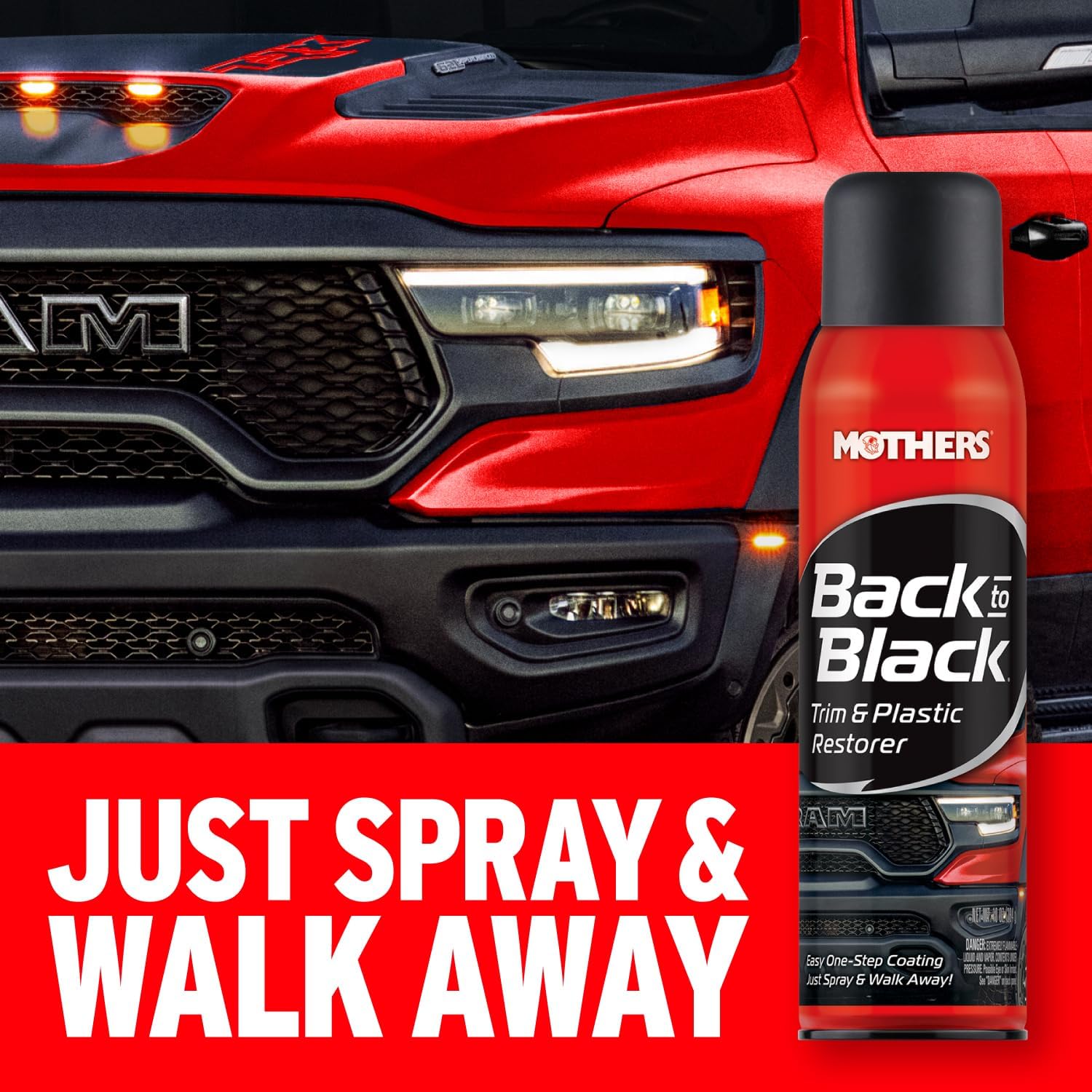 Mothers Back-to-Black Trim & Plastic Restorer, 10 oz. Aerosol (06110) | Removes Oxidation, Dirt & Wax Residue – Restores Faded Trim & Provides Long-Lasting Protection