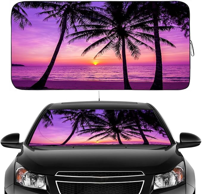 Gven Windshield Sun Shade, 2025 Foldable Purple Sunset Vehicle Windshield by Gven