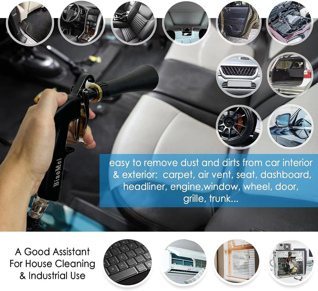 High Pressure Car Interior Spraying Washing Gun Automobile Detailing Cleaning Car Detailing Dry Washing Gun with Brush (New ugrade Aluminum Tube Rotate)